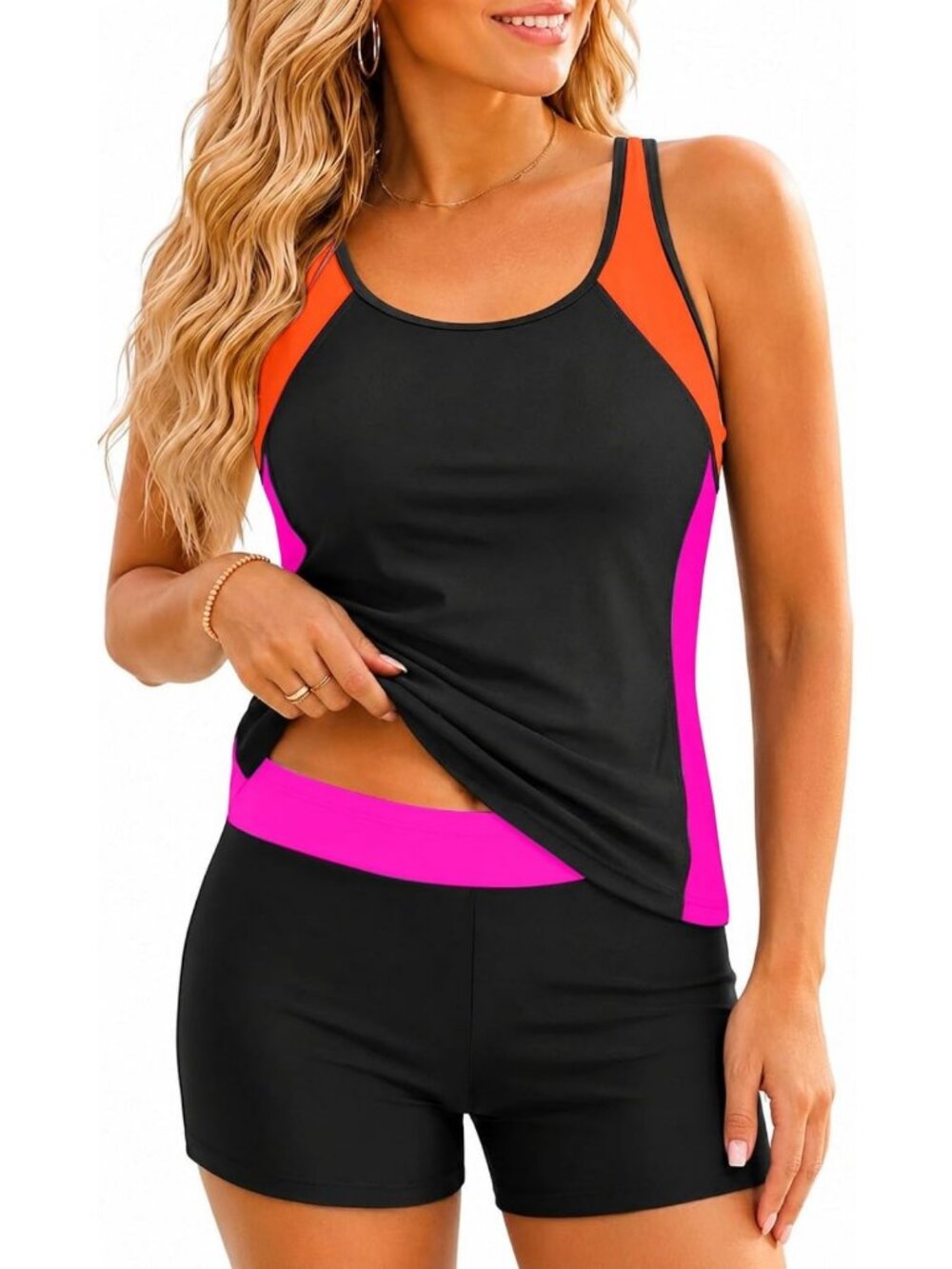 Stylish Women's 2 Piece Tankini Swimsuit with Tummy Control & Boyshorts
